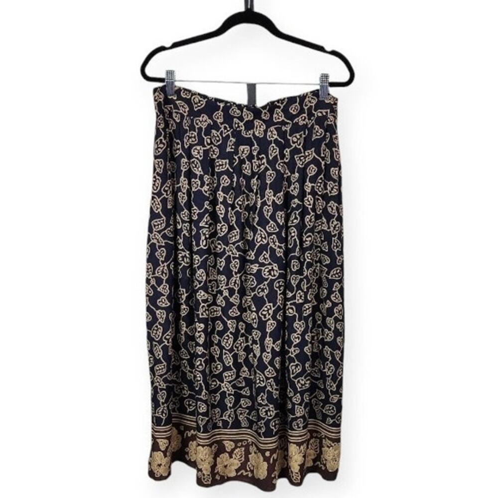 Sag Harbor Petite Pleated Maxi Skirt 90s Y2K Leaf Print Blue Brown Size Large